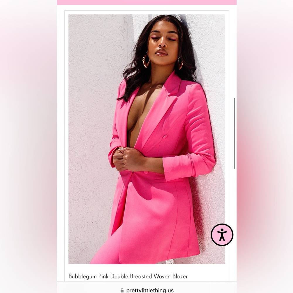 Bubblegum Pink Double Breasted Woven Blazer - PrettyLittleThing - brand new!